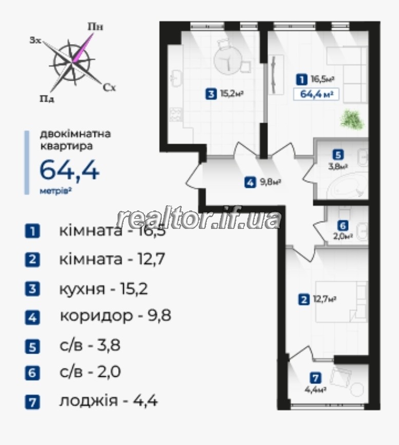Видовая 2-комнатная квартира в ЖК "Княгинин-Центр"